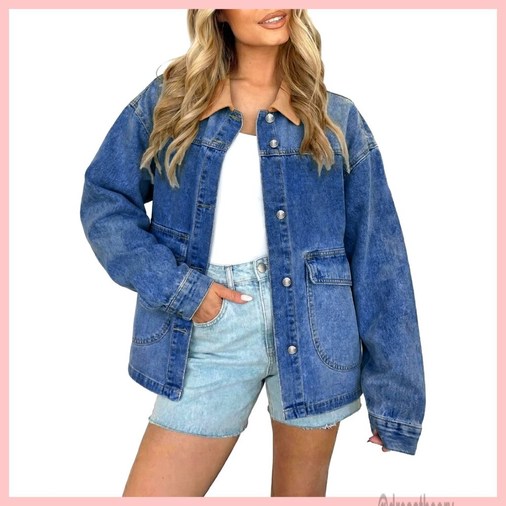 Oversized Denim Jacket Button Down Boyfriend Fit … - image 1